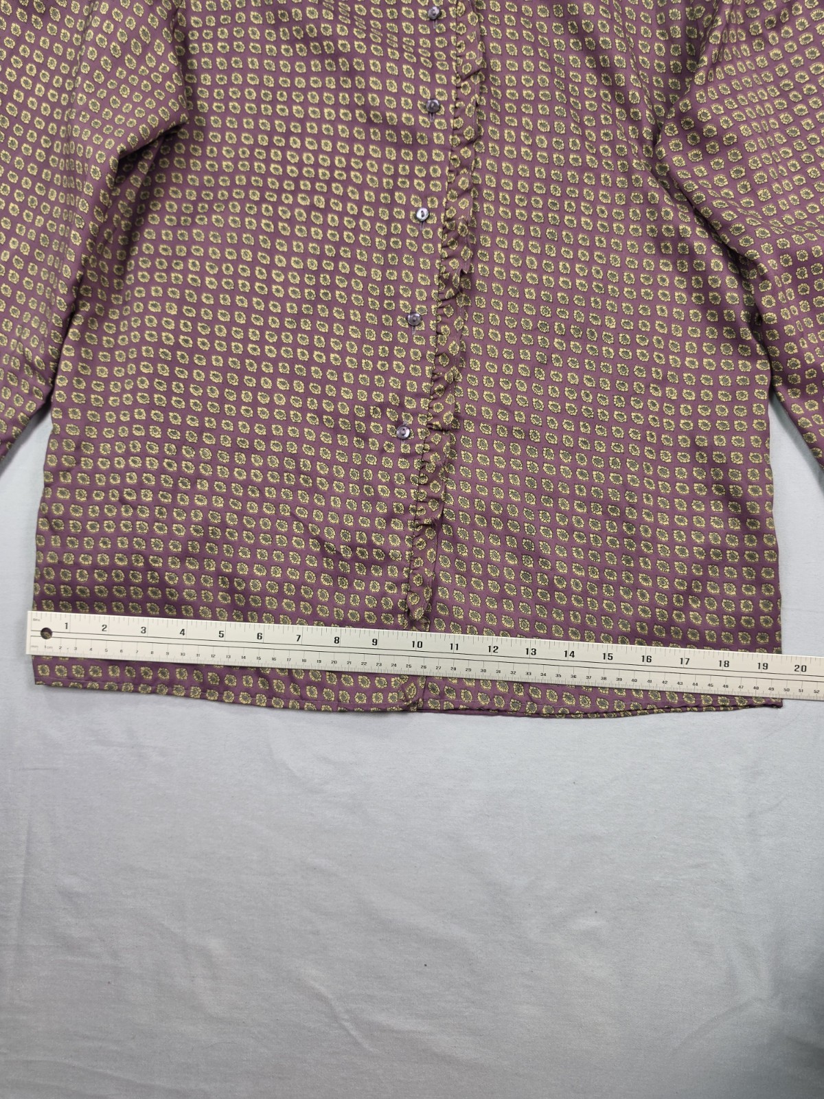 80s Sears The Gathering purple gold medallion ruffle collar blouse