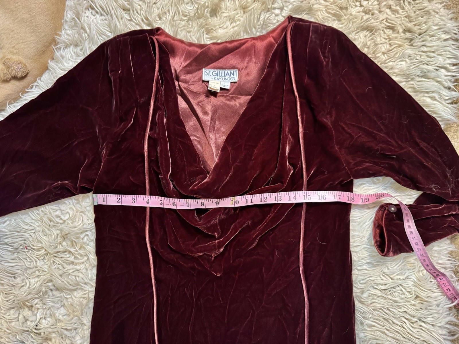 Vtg St Gillian Kay Unger Burgandy Red Velvet Cowl Draped Dress Grecian Goddess