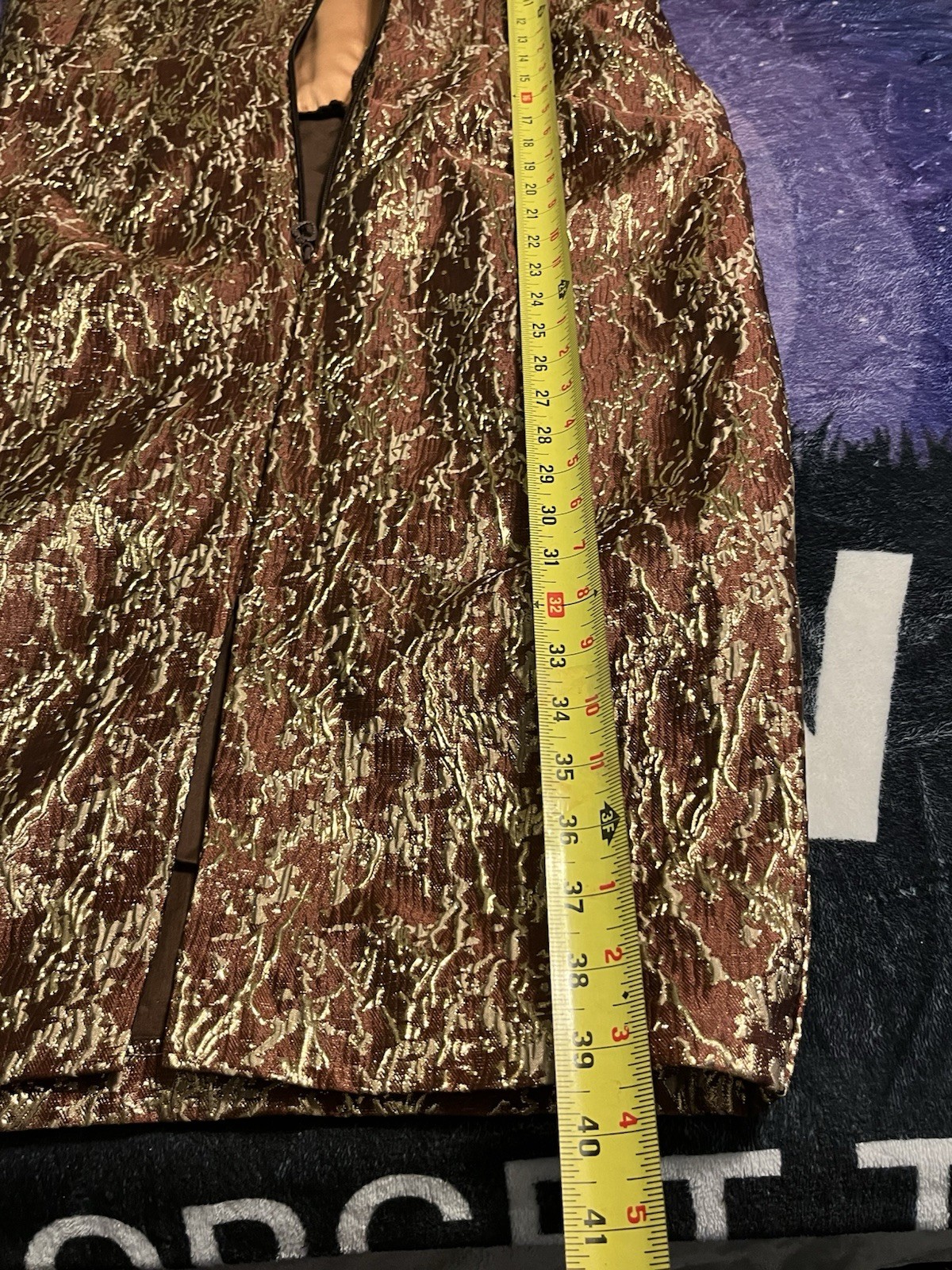 Vintage Metallic Brocade Beaded Cocktail Dress Brown & Gold