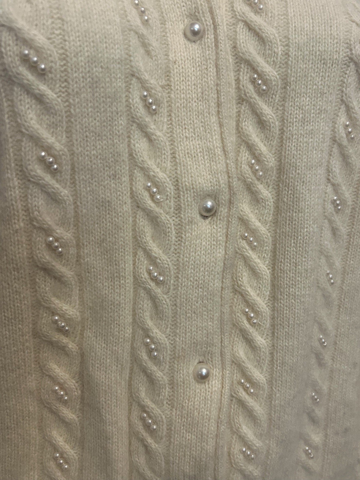 Rare Vintage Club Classic Sz 8 Cream Faux Pearl Angora Cardigan Retro Elegant