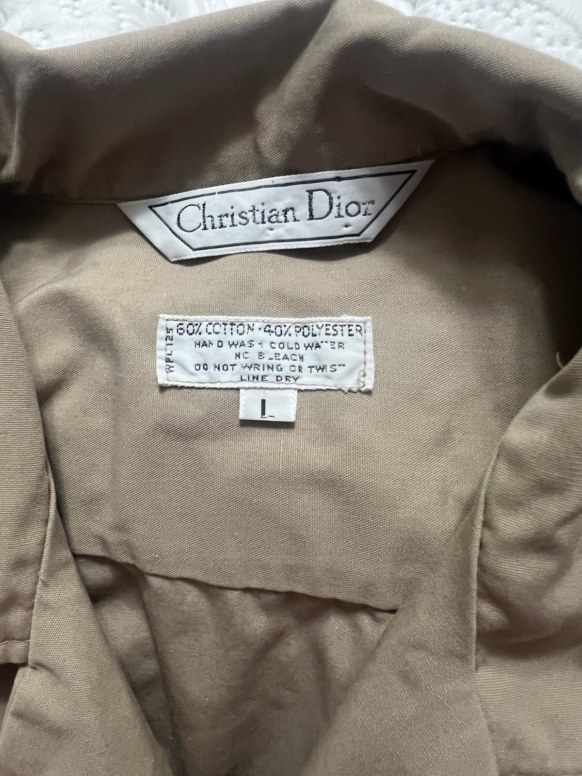 Vintage Christian Dior Work Shirt Button-Down Women’s Large Tan , Blue White red