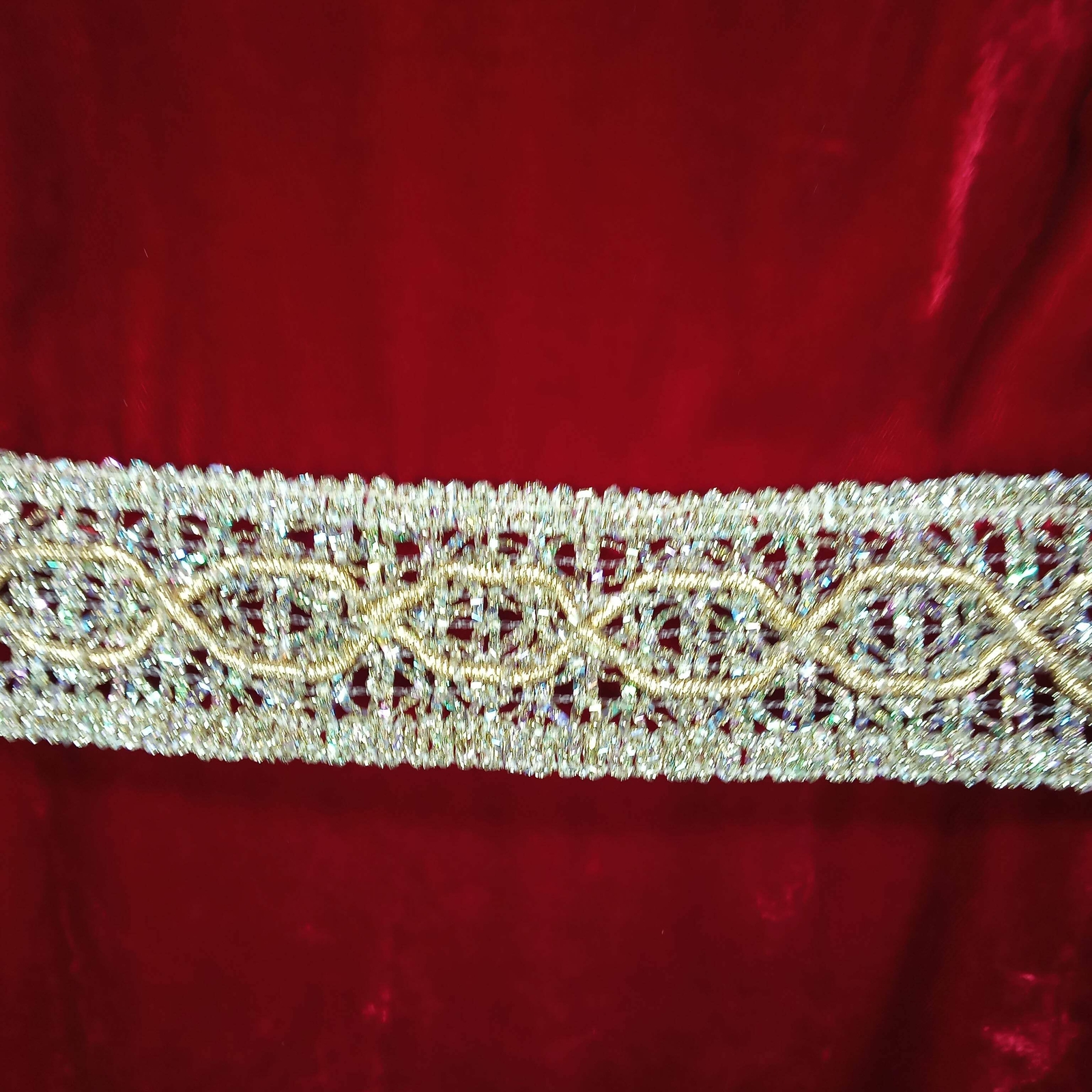 1950s Vintage Dress in Red Velvet Regal with Gold Lame Braid Detail