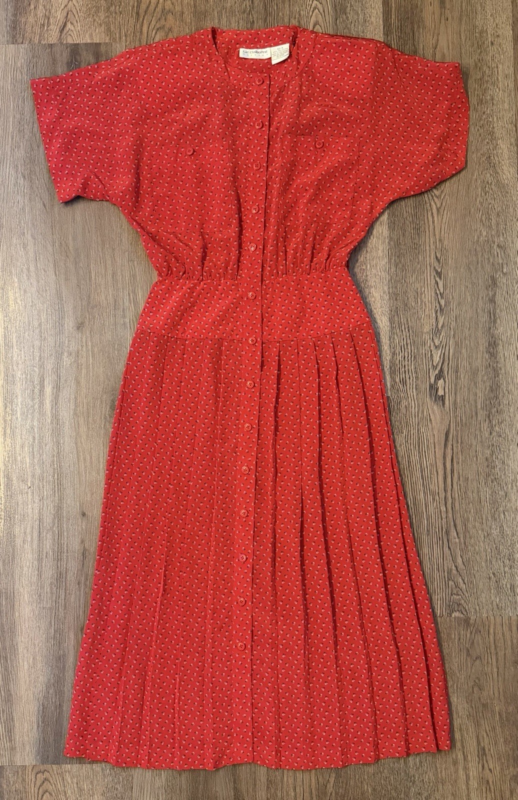 Vintage 80s/90s Red Dress With Retro Hairpin Detail Print Fitted Waist Size 4