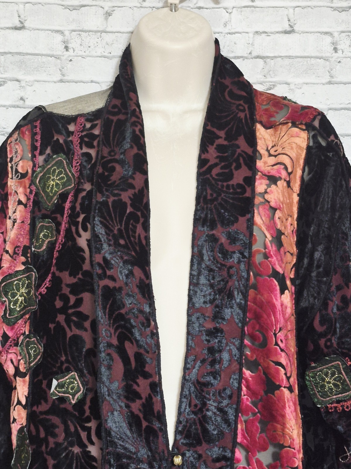 Vintage Alex Kim Womens M Black Velvet Burnout Patchwork Embroidered Art To Wear