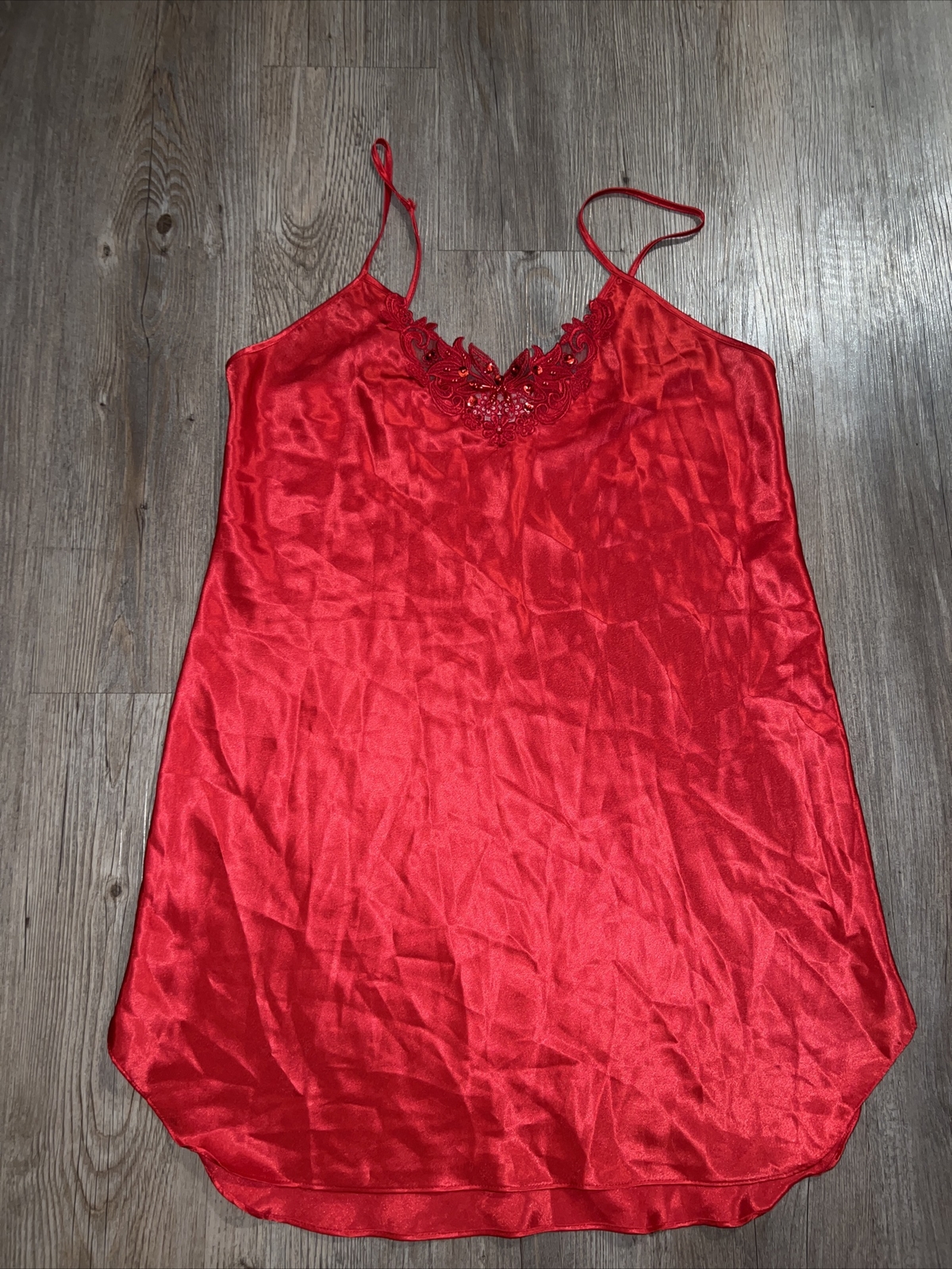 Vintage Inner Most Lingerie Silky Gown Lipstick Red Short Slip Dress Size M USA