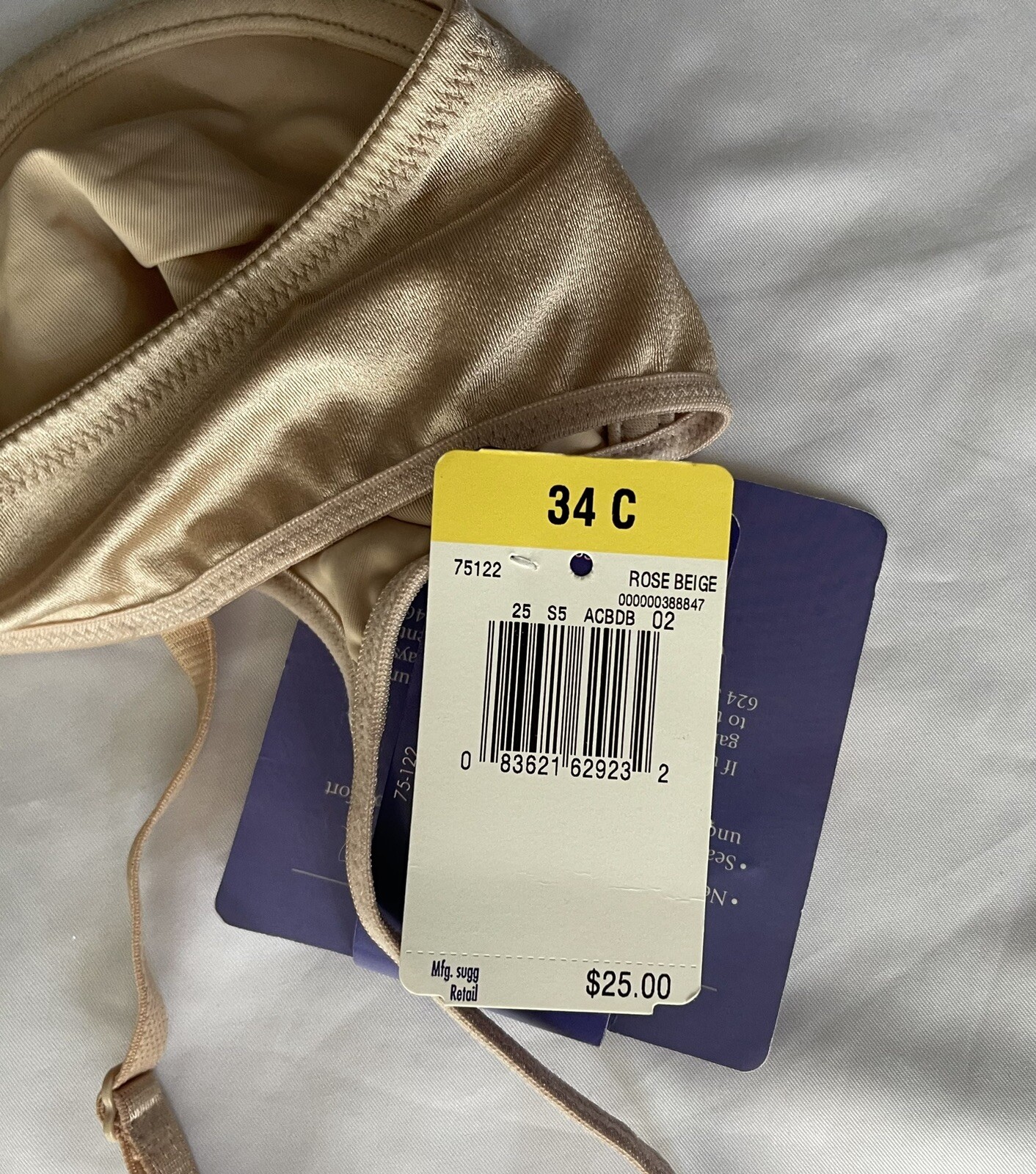 VTG VANITY FAIR 34c SATIN SENSATIONS BRA UNDERWIRE 2-way Stretch NWT Beige