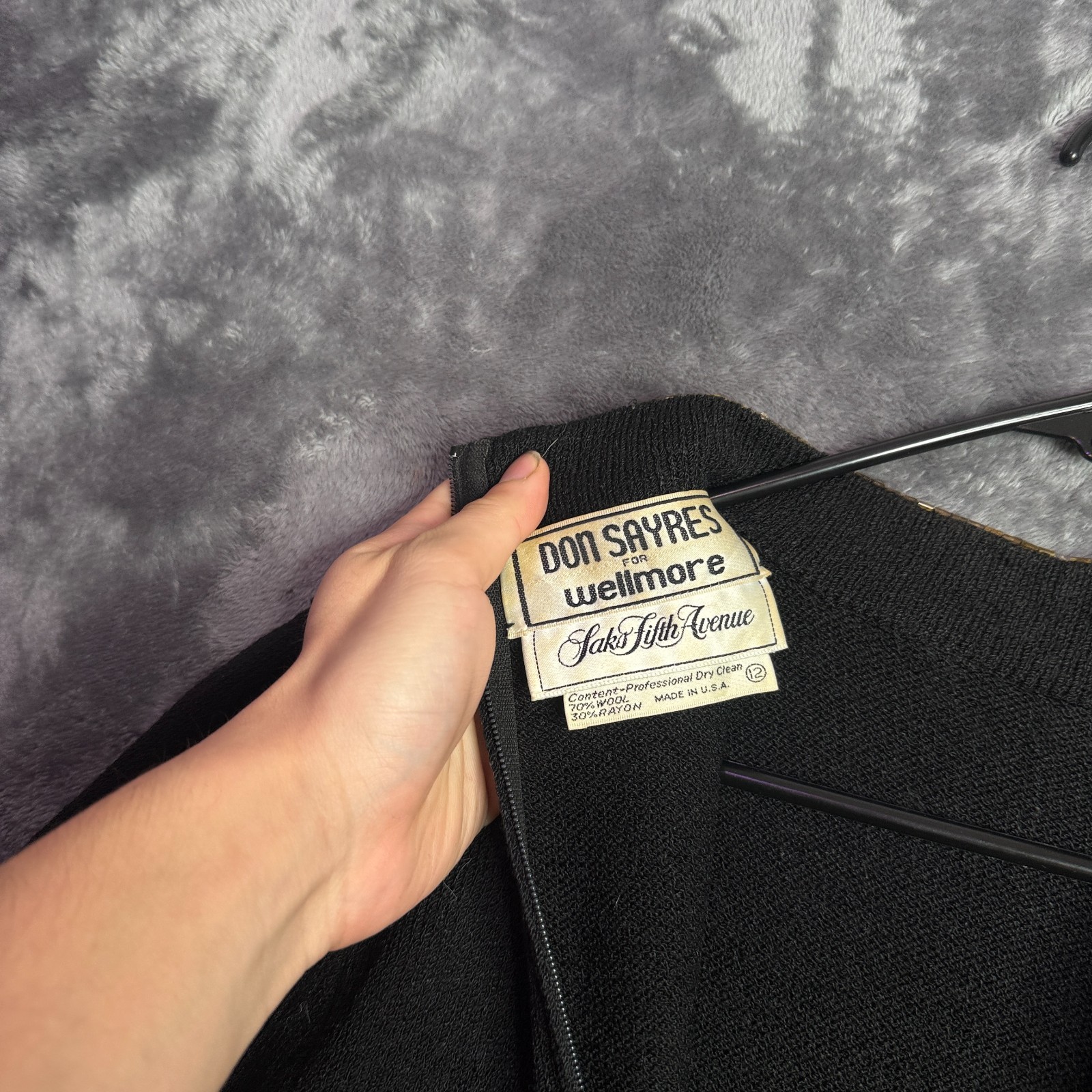 Vintage Womens Don Sayres for WellMore Sak Fifth Ave Wool Nylon Black Size 12