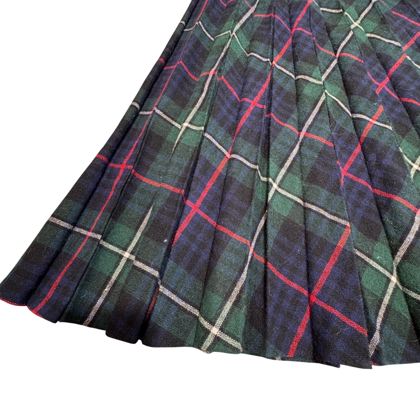 VTG Plaid Pleated Skirt Womens 26 IN Waist Midi Dark Academia Preppy Wool Blend