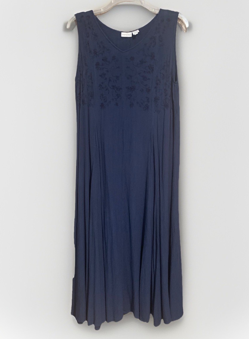 VTG Newport News Maxi Dress Womens 3X Blue Sleeveless Beachy Coastal Vacation