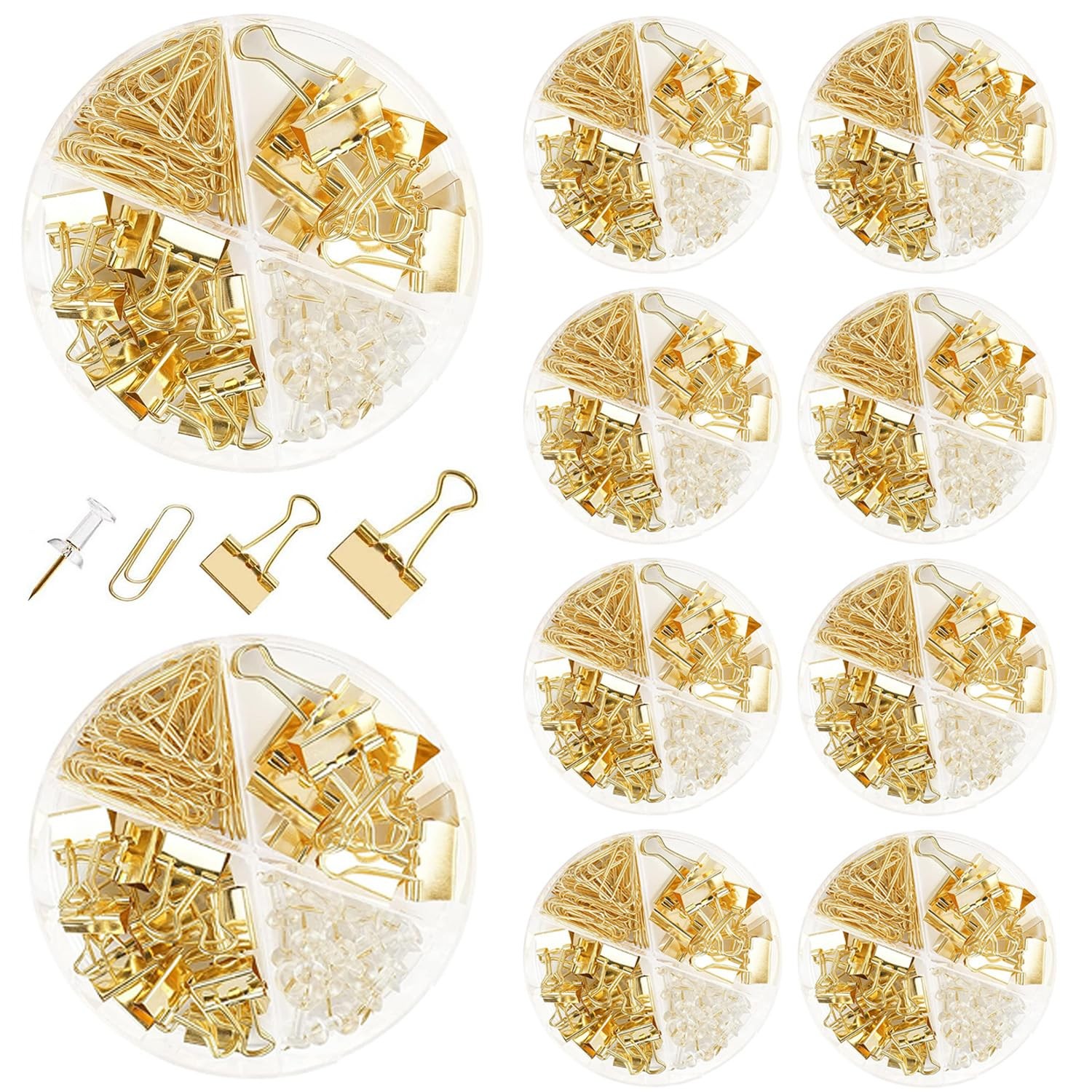 10 Pack Gold Paper Clips Binder Clips Set Metal Assorted Sizes Push Pins