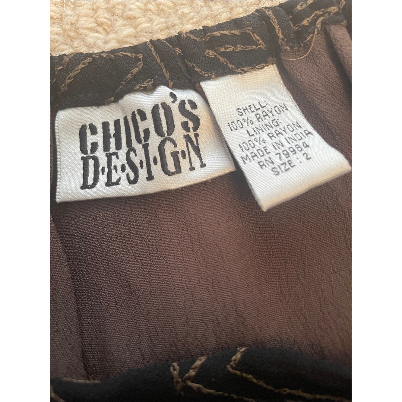 Vintage Chico’s Design Black Maxi Wrap Skirt Gold Embroidered Motif Size Large