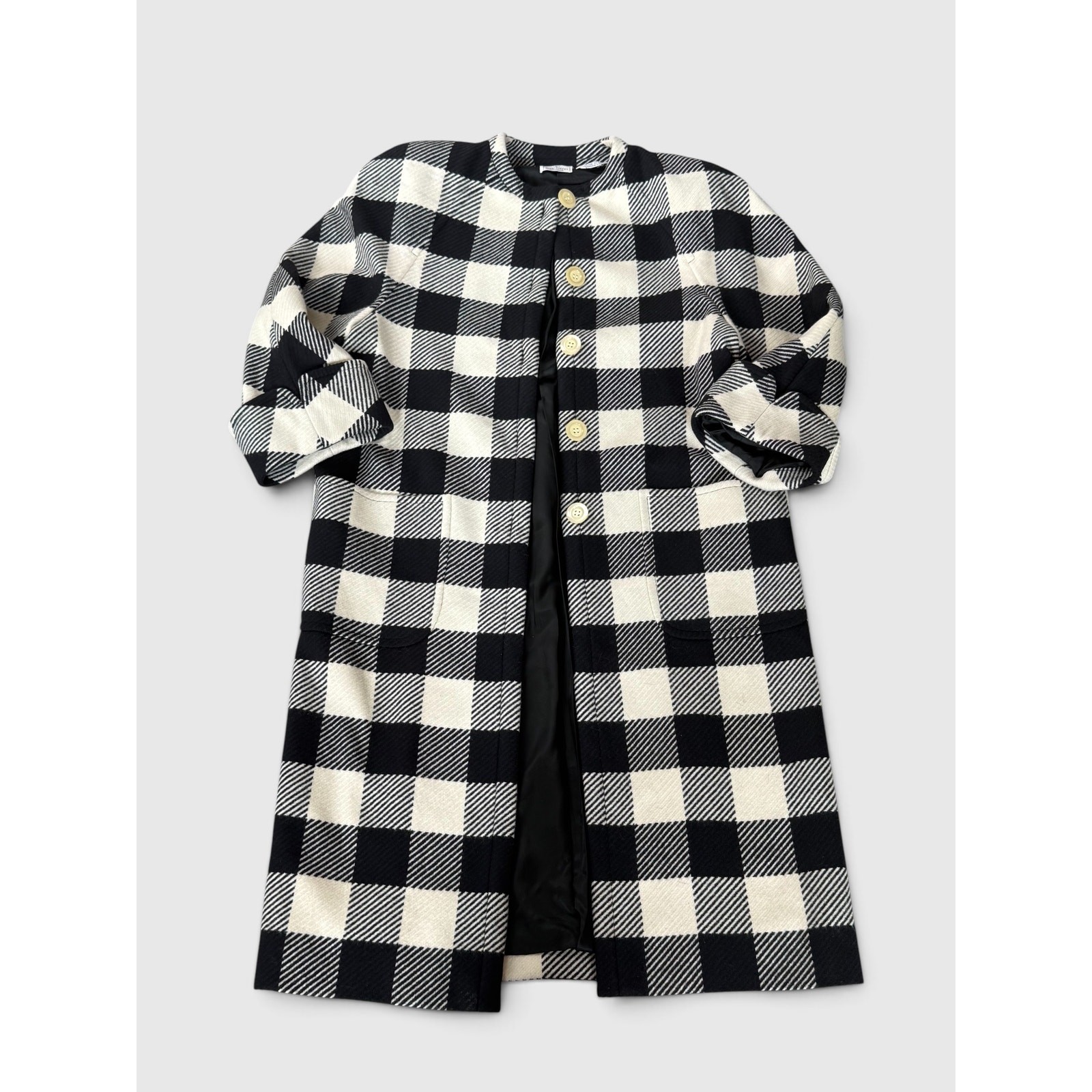 80s Valentino Swing Coat Black & White Check Oversized Shoulder Pads Power Suit