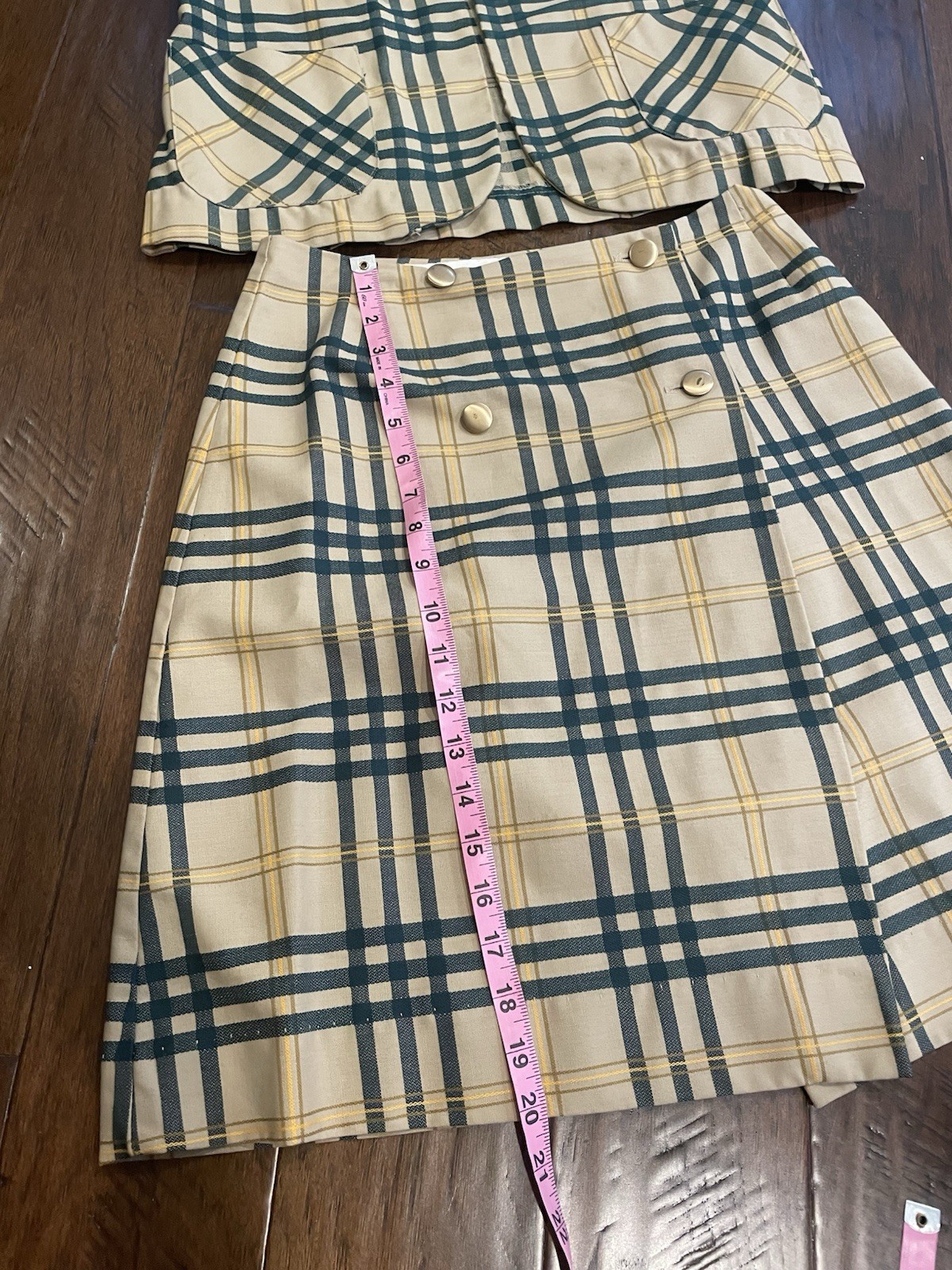 Vintage Queen Casuals Tan And Green Plaid Skirt And Vest Small-Medium