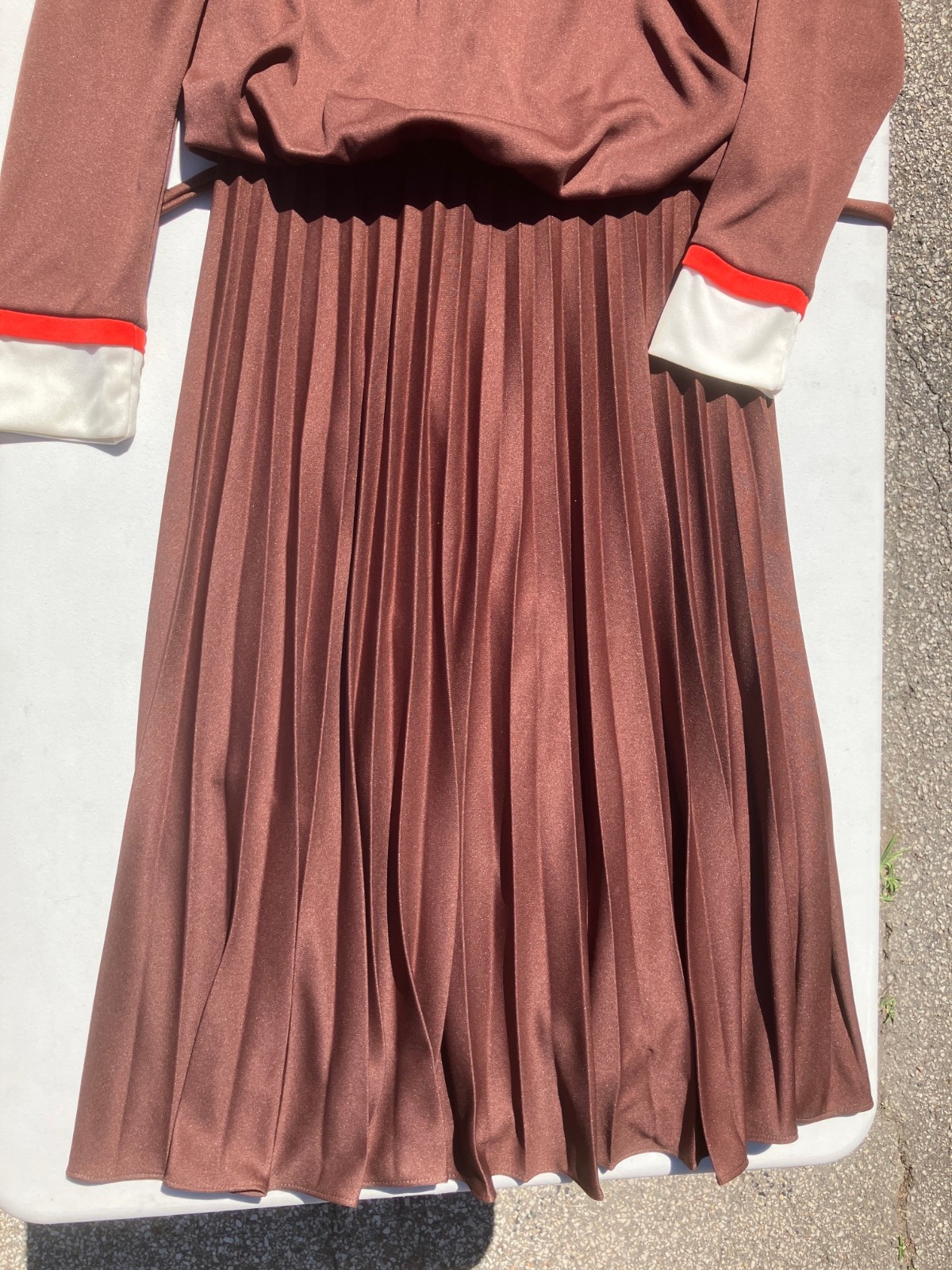 Sunshine Alley dress polyester VTG sz 12 pleated brown ILGWU machine wash dry
