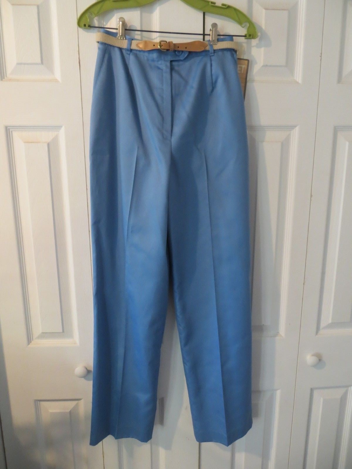 NWT 80’s Vintage Koret Light Blue Poly Cotton Belted High Waist Mom Pants 10