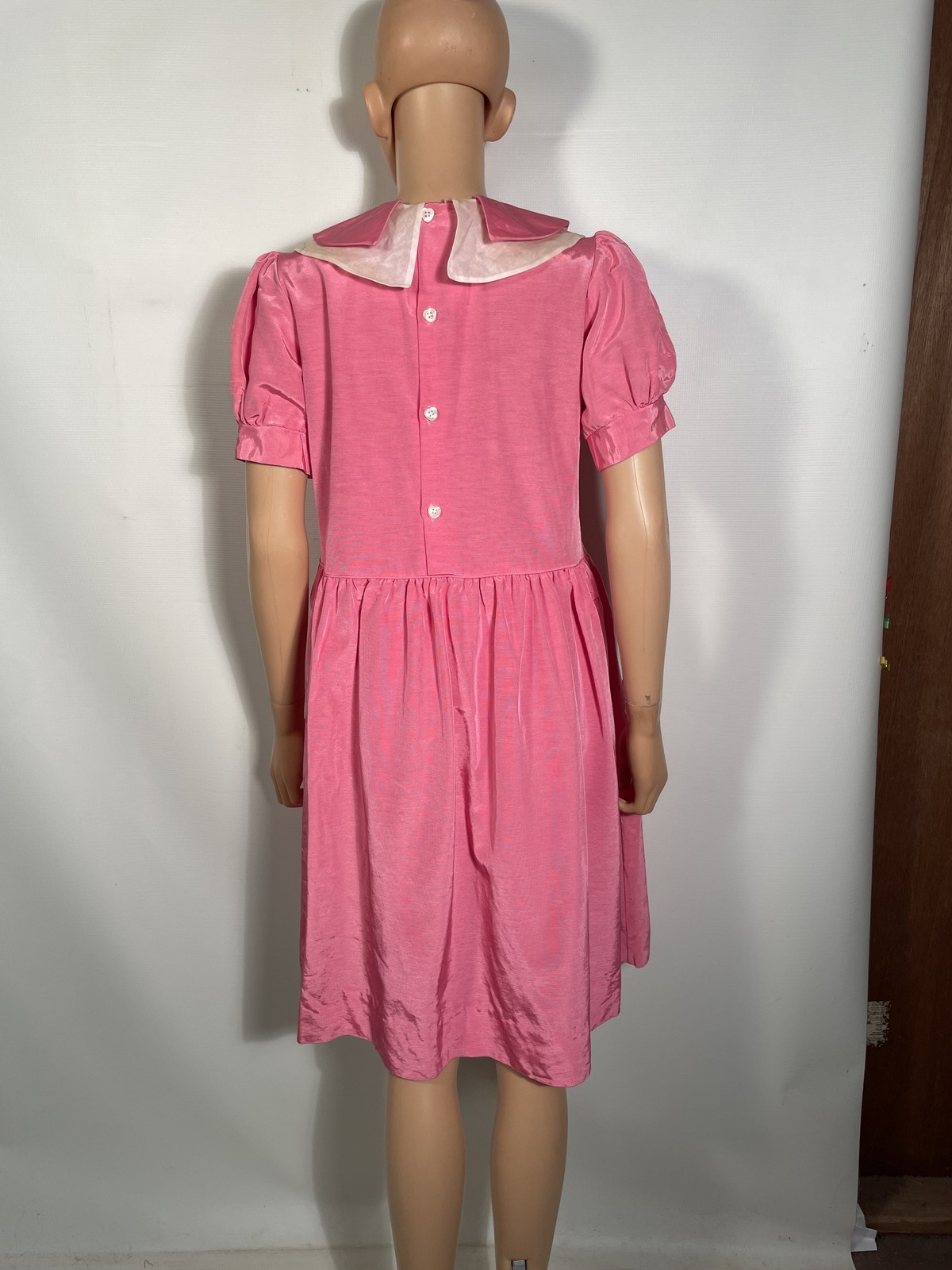 Vintage 1980s Bright Pink Taffeta Babydoll Dress Size M