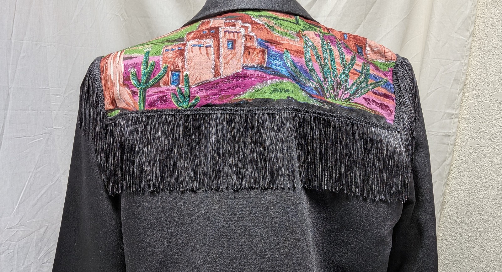 Sz 14 Single Button Blazer Applique Unique Embroidered Designs Southwest Fringe
