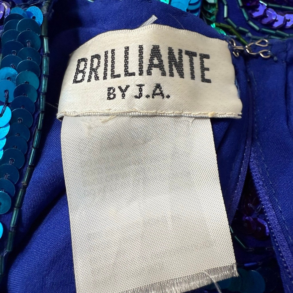 Vintage Brilliante by J.A. Silk Beaded Sequin Evening Gown Blue Purple Green Wom