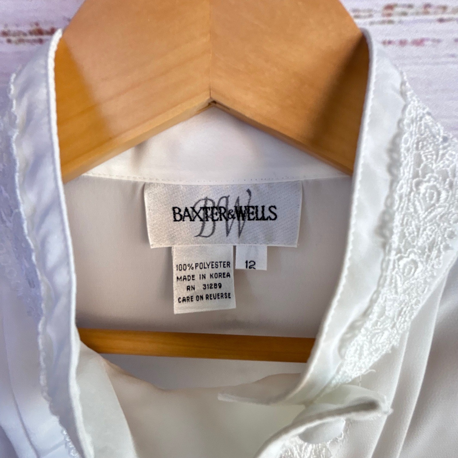 Victorian Coquette Vintage Blouse 12 White Silky Lace Mock Neck Dark Academia