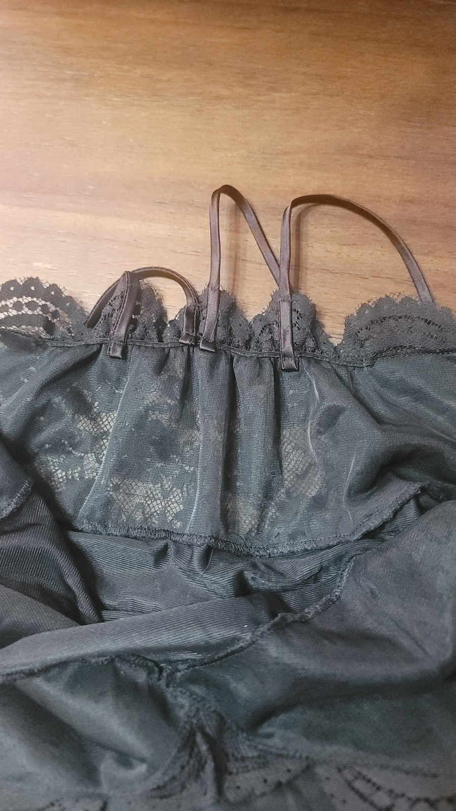 Vtg Intime Of California Black Nightgown lace and Chiffon Layer Over Nylon Md