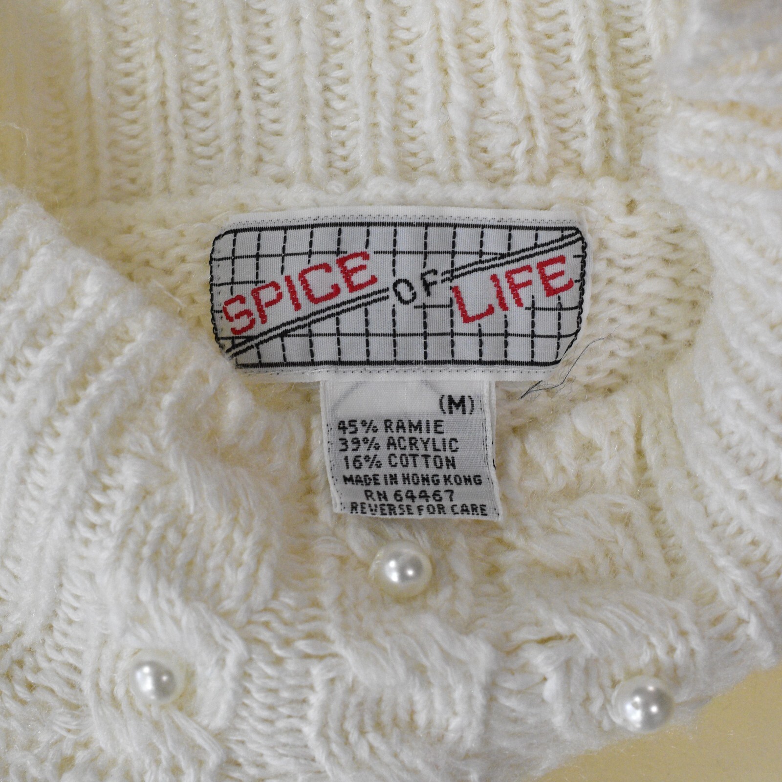 80s Vintage Sweater White Mock Neck Beaded Size M Spice Of Life