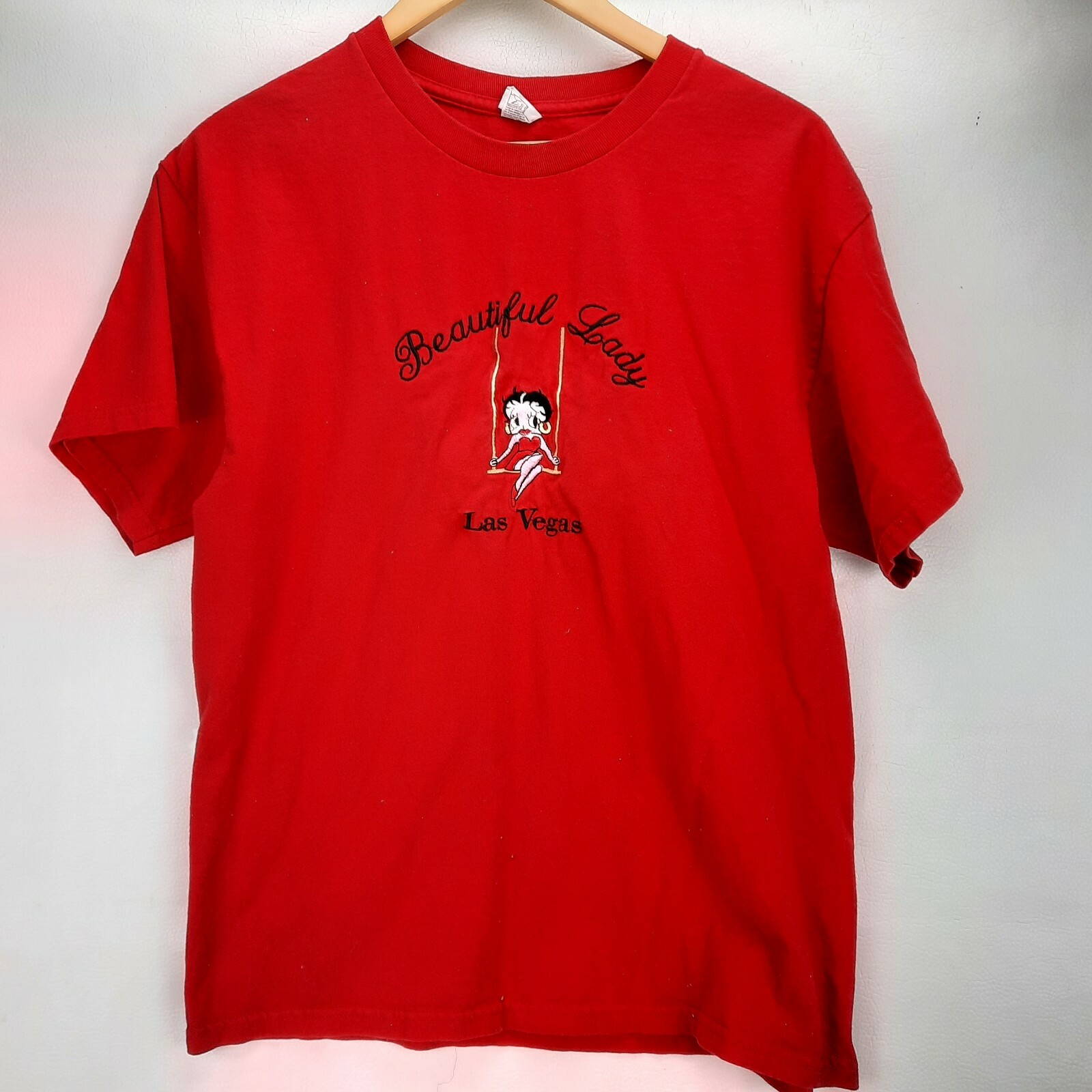 Vintage Bettty Boop Beautiful Lady Las Vegas Embroidered Red Women’s T Shirt