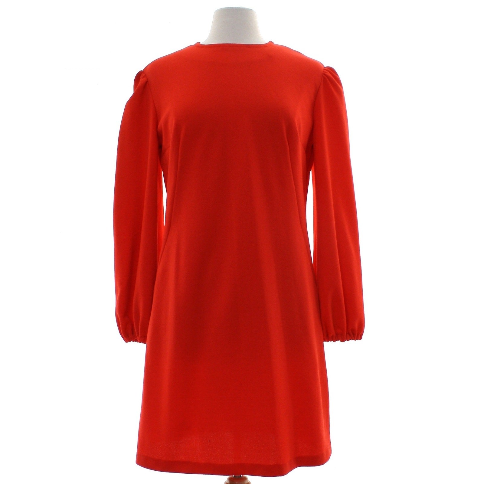 Vintage 70s Women’s Medium Orange Double Knit A-Line Dress Long Sleeve Mod Shift