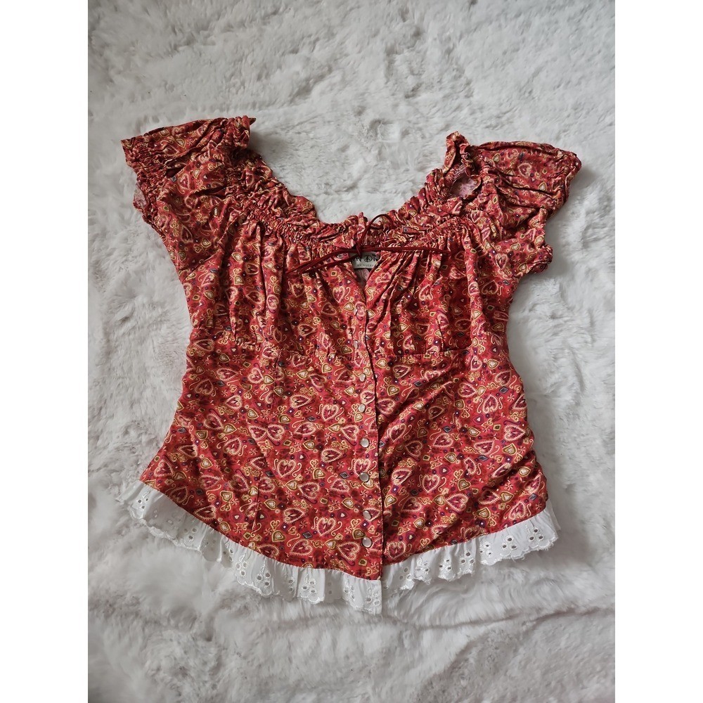 Vtg 90s Desert Diva by Sherry Holt Red Paisley Peasant Top L Western Cottagecore