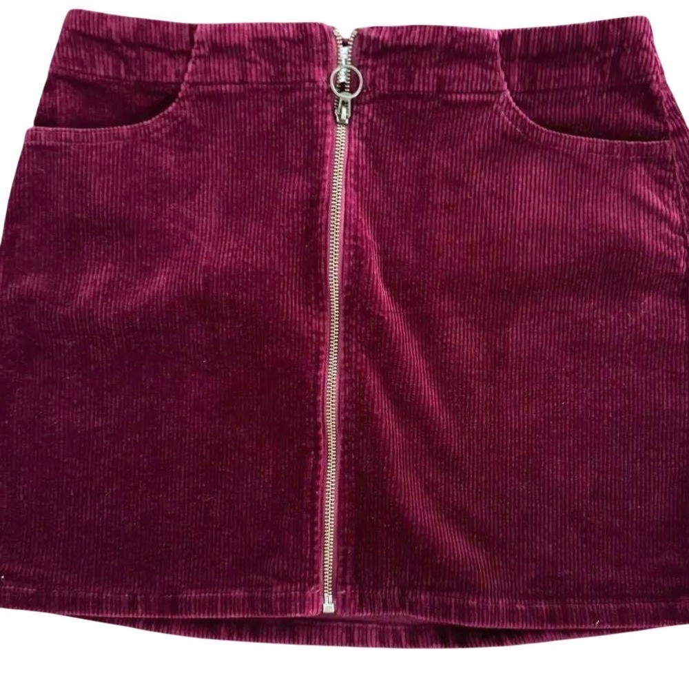 Retro Y2K Mudd Corduroy Mini Skirt Size 13 Burgundy Red Zip Front Dark Acadamia