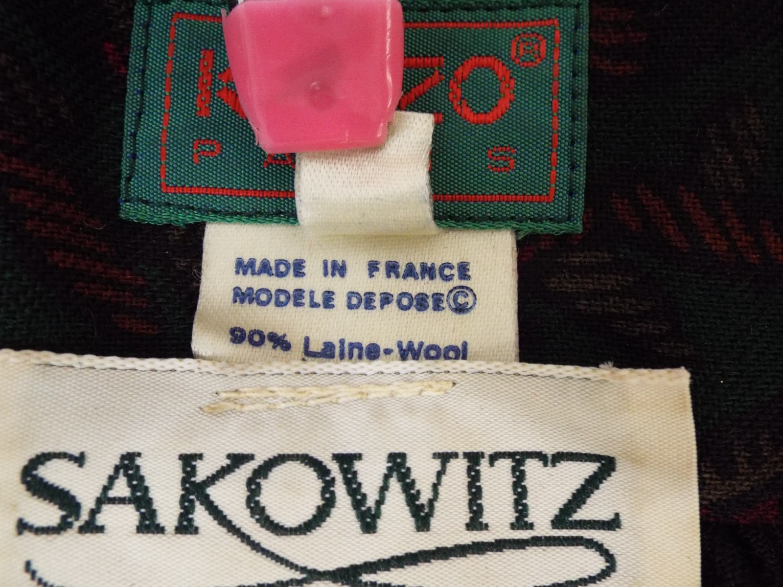 Vintage 1980s KENZO Paisley Wool Dress French Cuffs Pussybow Pockets Sakowitz