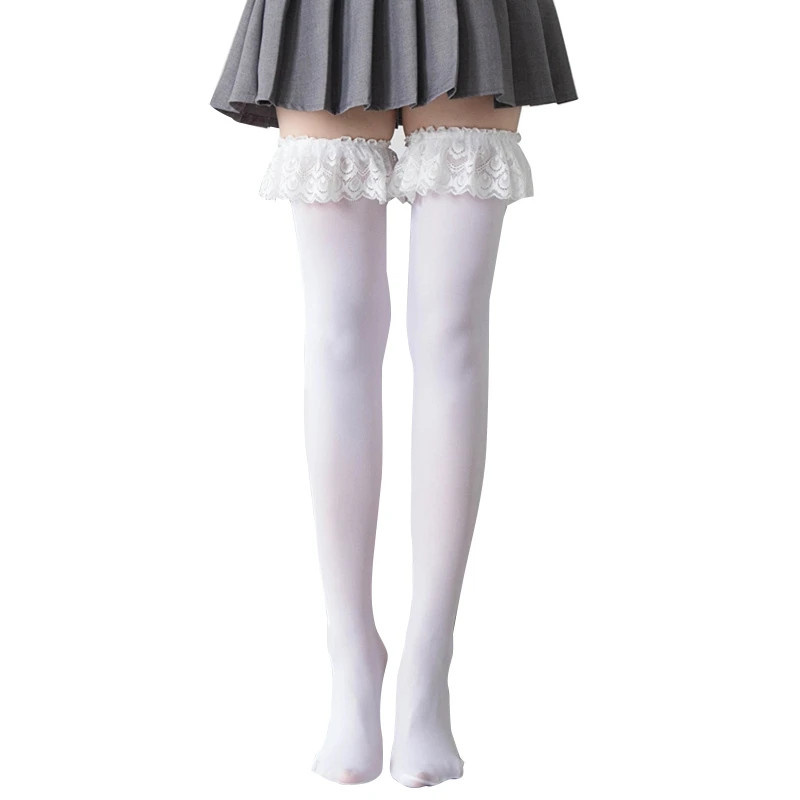 Thigh High Socks Frilly Lace Patchwork Over Knee Long Stockings Cosplay An