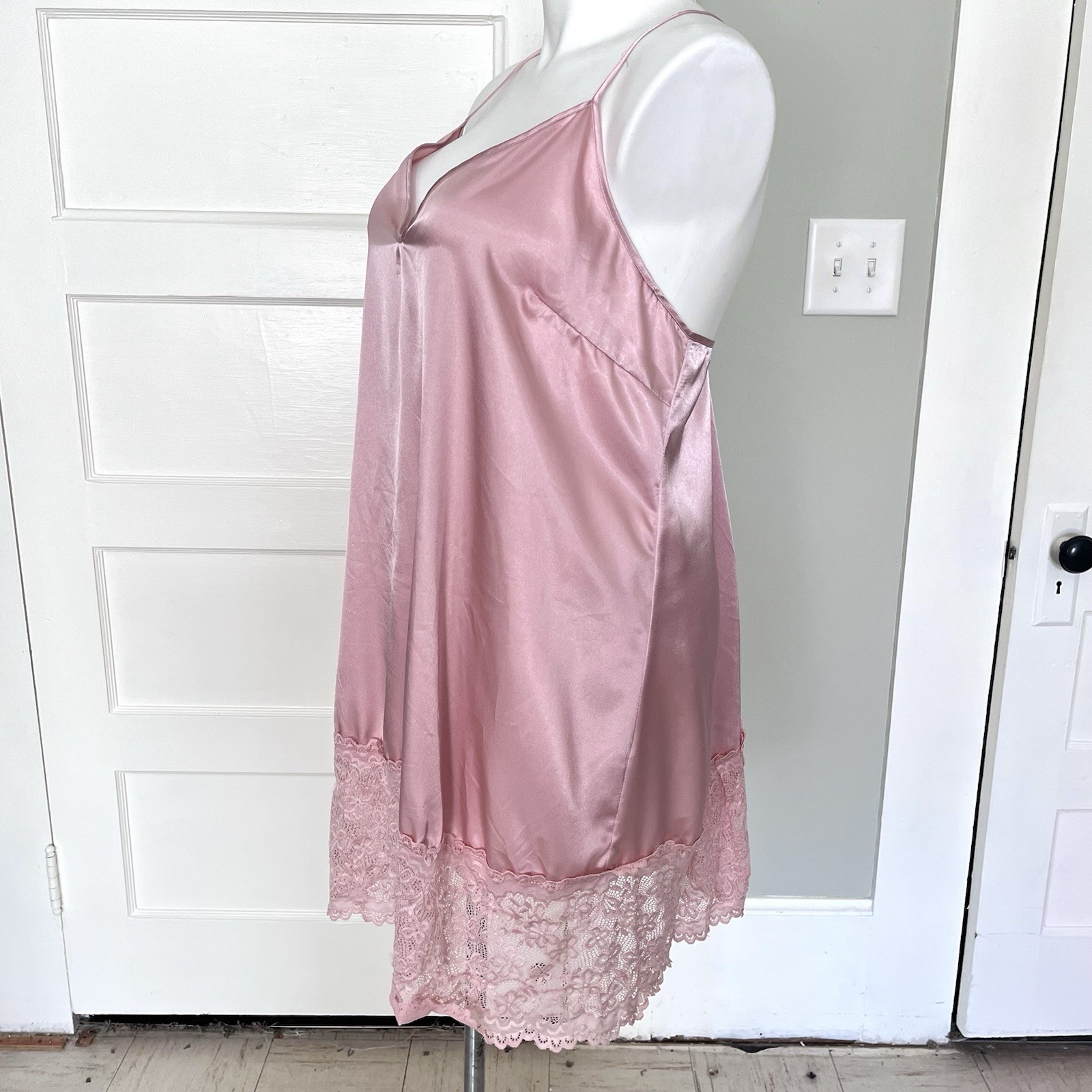 Pink Satin Baby Doll Nightie Lace Open Back Sexy Coquette Fairy Sz 3XL Curvy