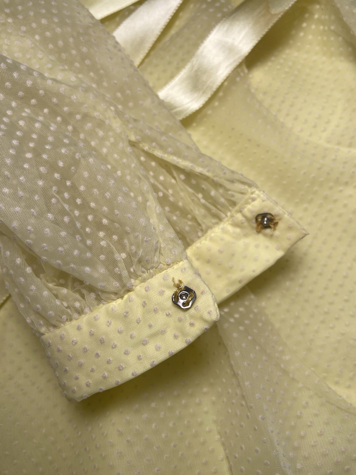 Vtg 70s Yellow Swiss Dot Prairie Dress Victorian Revival Empire Waist Small