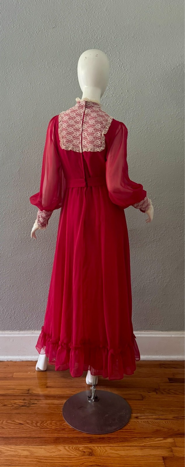 Vintage 70s Chiffon Prairie Cottage Core Party Victorian Maxi Dress M