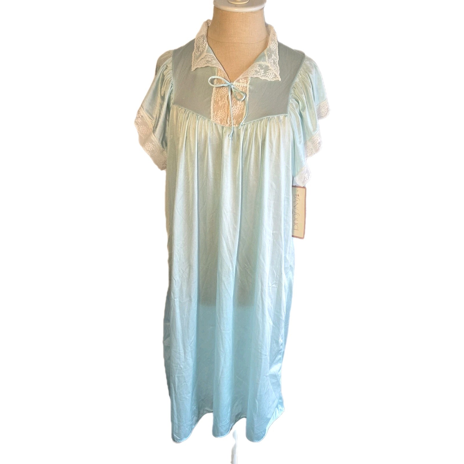 Sans Souci Vintage Nightgown Pale Aqua Blue Size M Lingerie Nightie Usa New