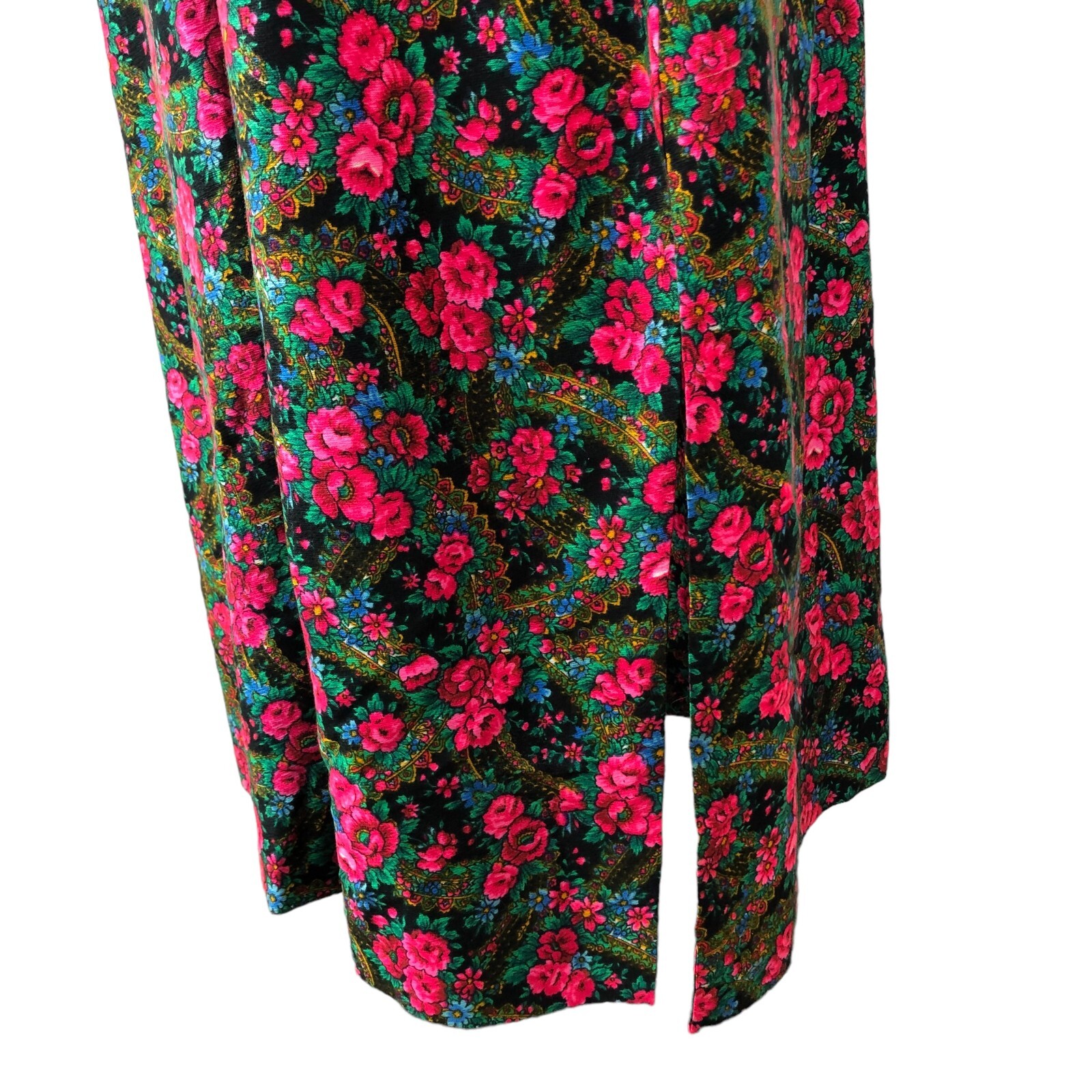 Vtg 70s Maxi Hostess Dress Size Medium Black Wrap Bodice Bold Floral Rose Skirt