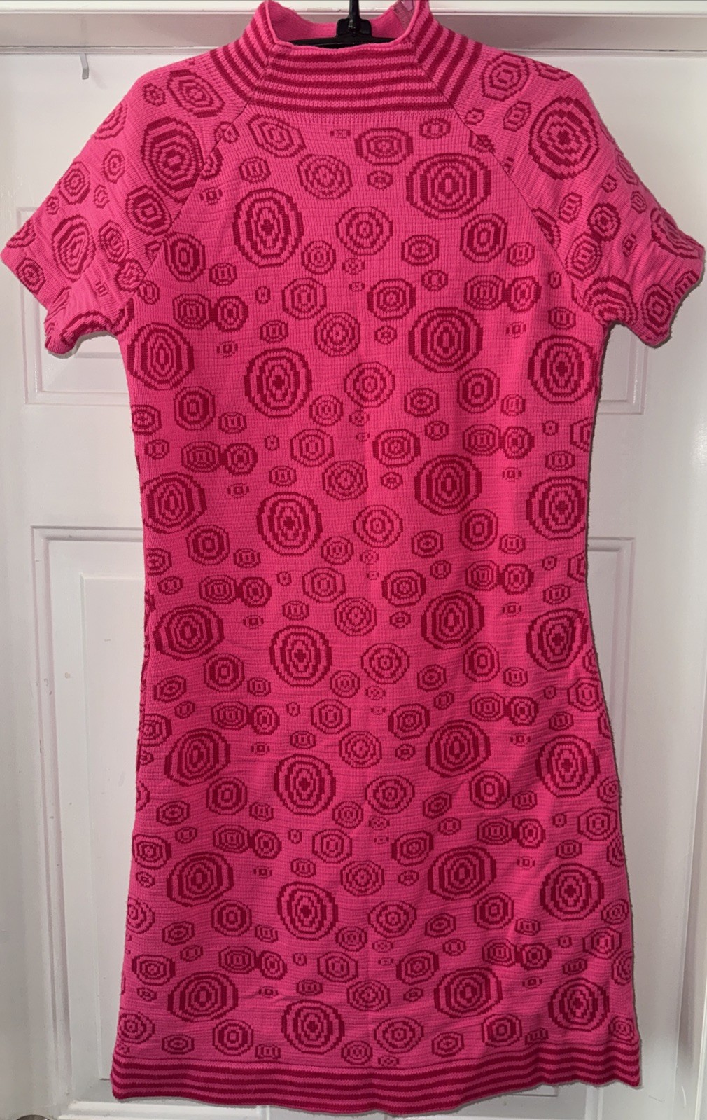 Vintage 70’s Lampl Orlon Acrylic Tunic Mini Hot Pink Sweater Dress S/M