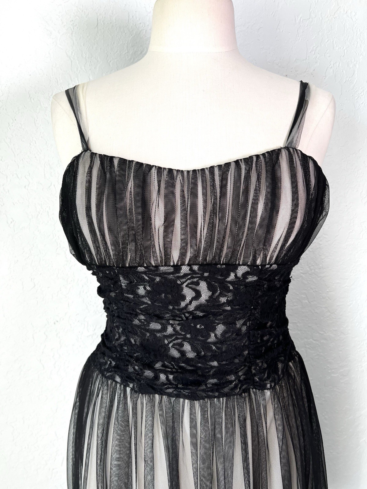 VTG Fairy Goth Witchy Whimsigoth Dark Boho Sheer Lace Dress L Black Made In USA