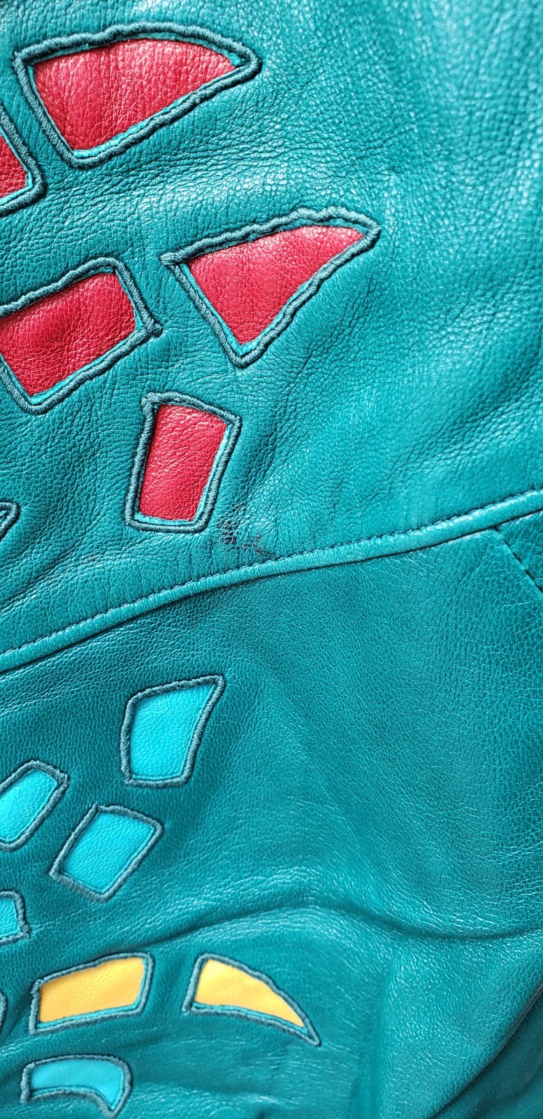 VTG 80s Jean Claude Jitrois Green Leather Jacket Sz 42 Designer Art FLAWS