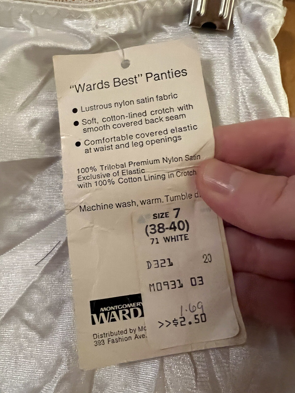 Montgomery Ward WARDS BEST Panties White Vintage Nylon Satin NWT Size 7 38-40