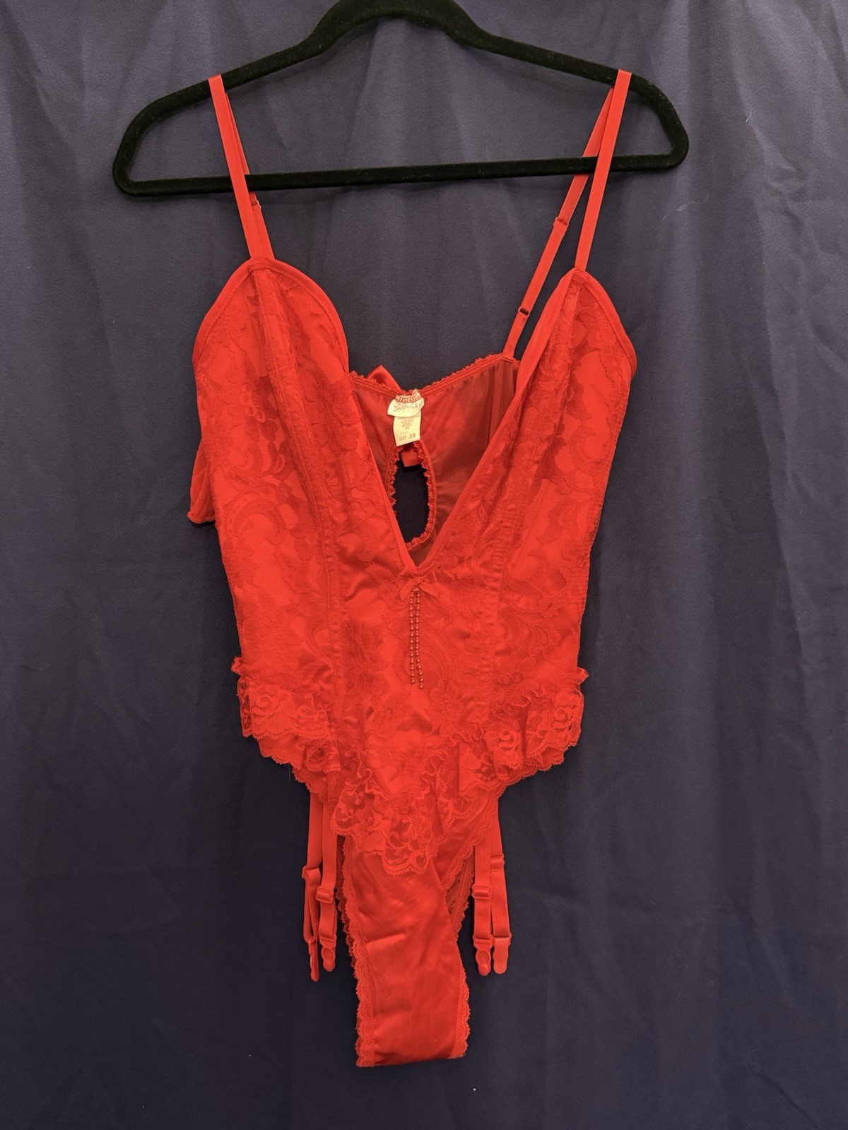Vtg 80s Frederick’s Hollywood Red Lace Teddy Garter Lingerie USA 38 Pinup Vixon
