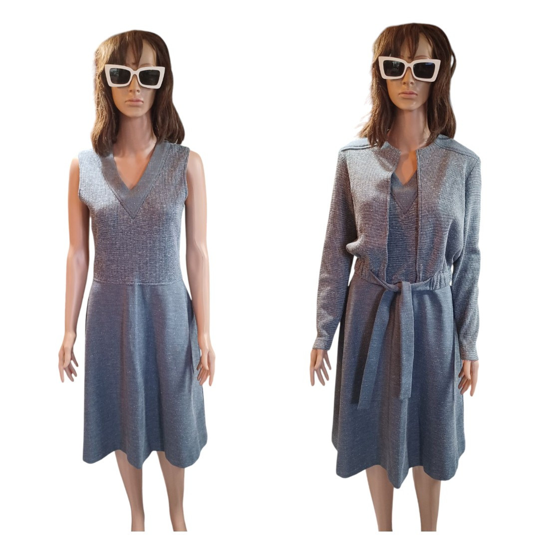 True VTG Mid-century 1960s 1970s 2 Piece Dress Set Mod Jacket Polyester? S MCM