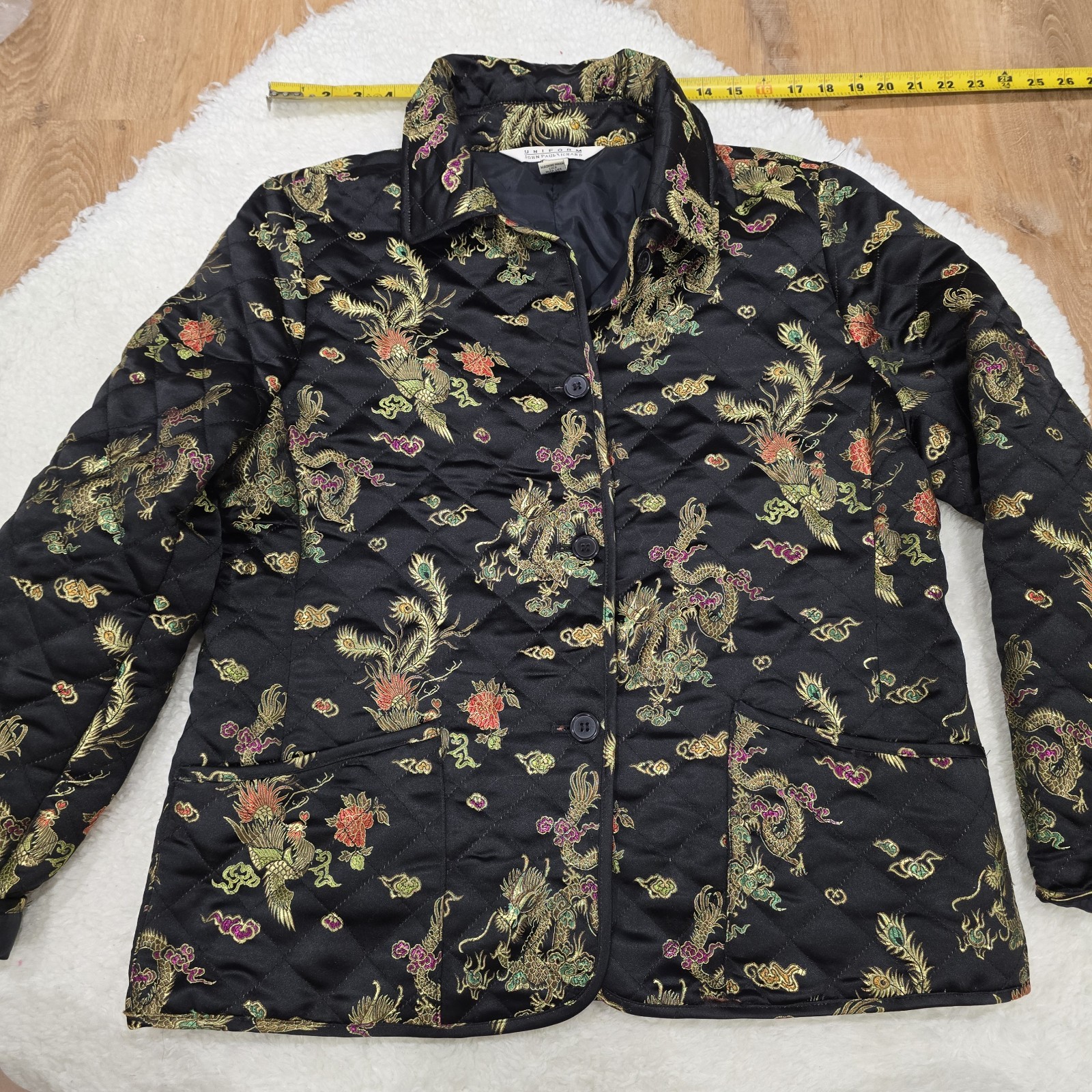 Vintage 90s Uniform John Paul Richard Quilted Dragon Phoenix Jacket Brocade M
