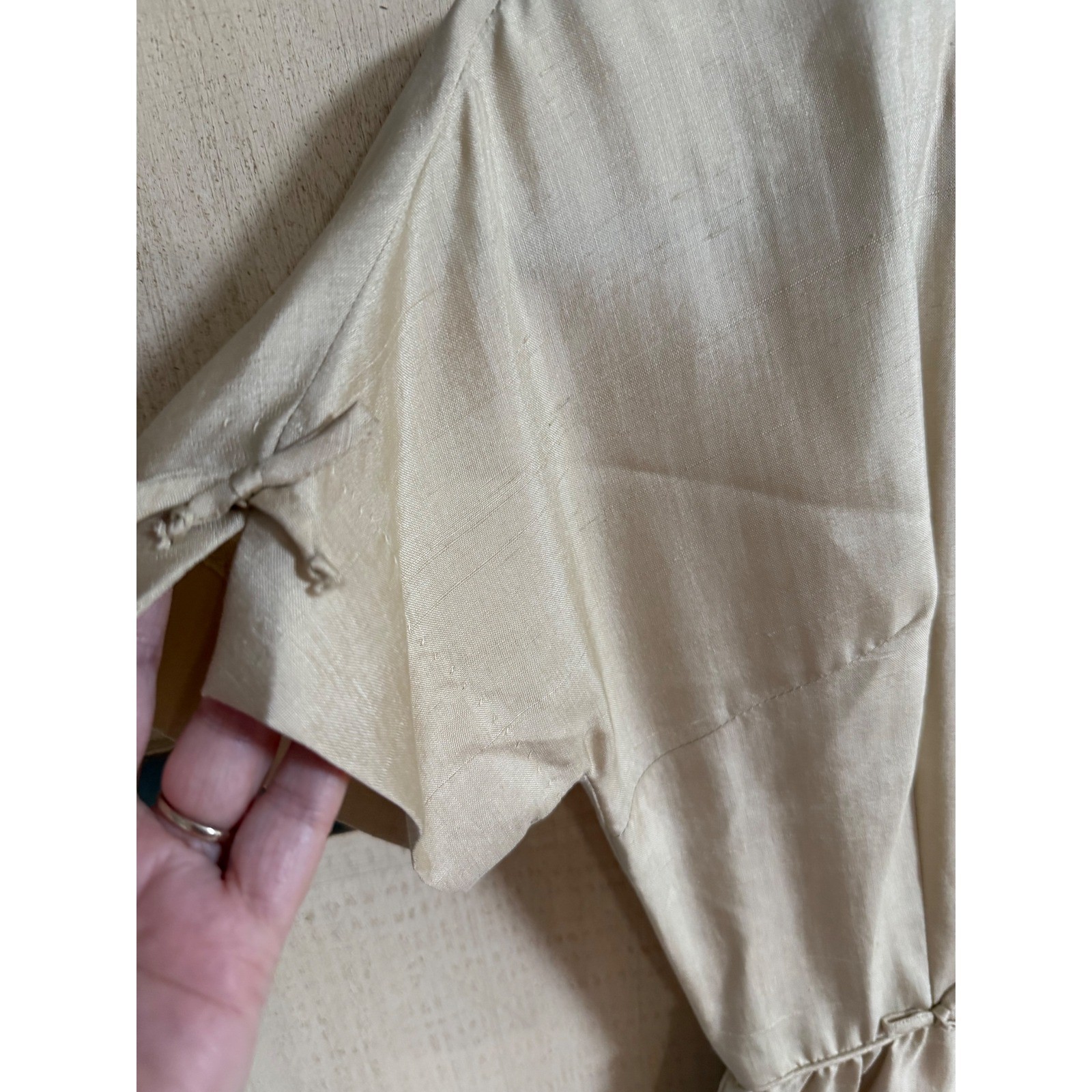 Vintage Bobbie Brooks Champagne Raw Silk Sheath Dress 60s Bow S MCM Cocktail