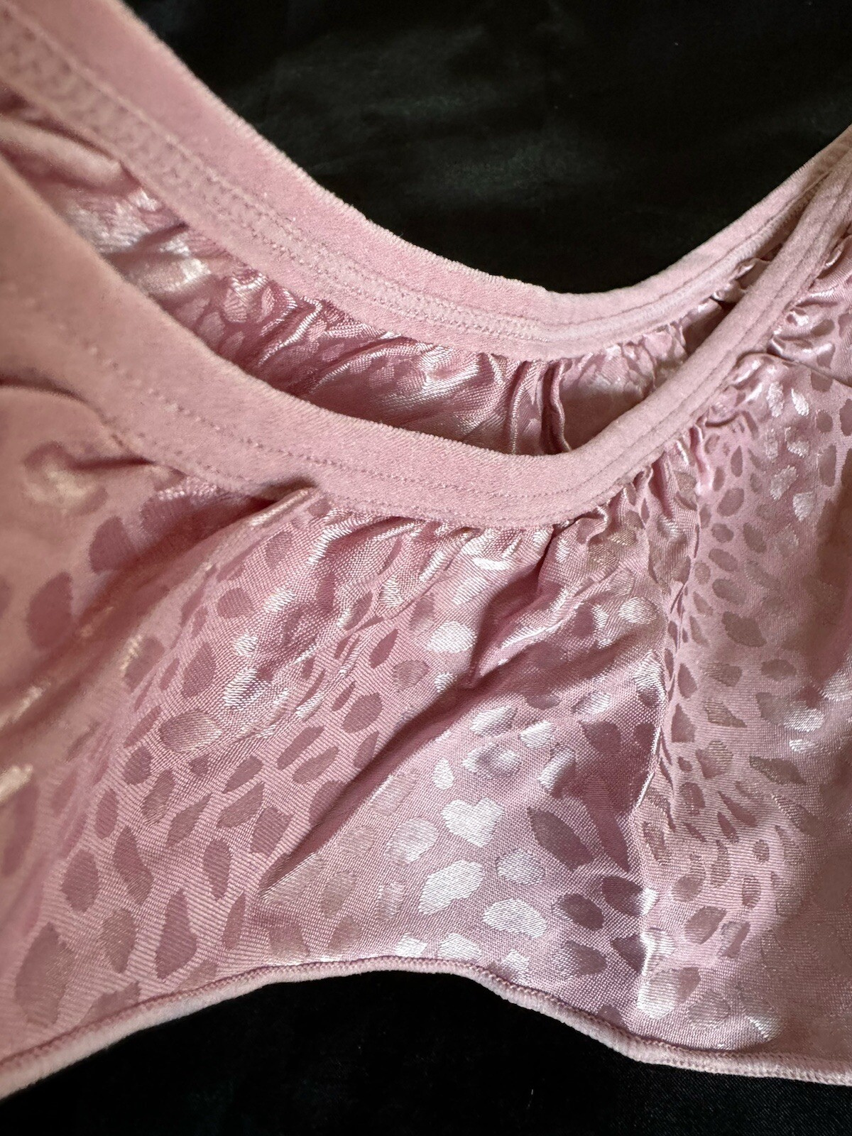 Sexy Vtg Style 1980s Satin Flutter Ruffle Rose Pink Print Thong Panties Sz XL