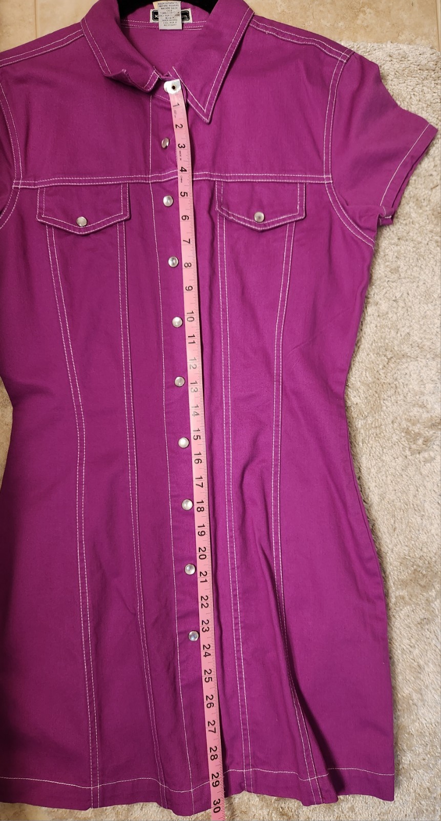 VTG Y2K Xhilaration Magenta Color Utility Dress Size M Snap Closure Short Sleeve
