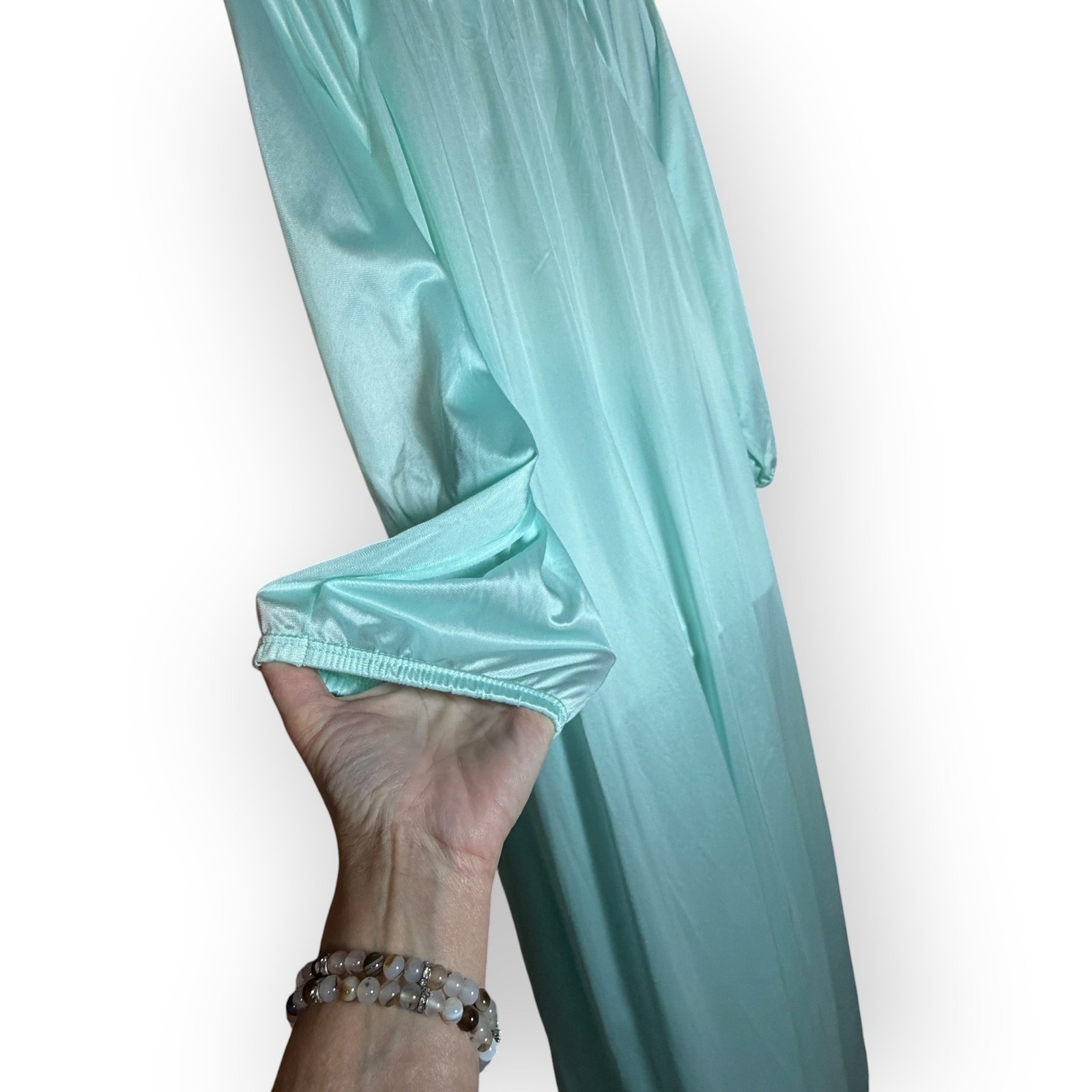 Anthony Richards Vtg Mint Aqua Green Nylon Nightgown Long Sleeve Large USA Trad