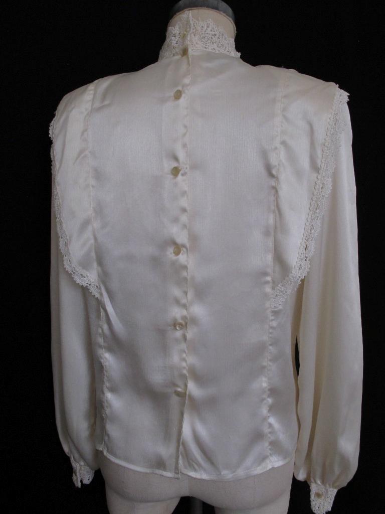 Vintage 80s 90s San Andre Ivory Romantic Blouse 6 S Lace Silky Liquid Satin