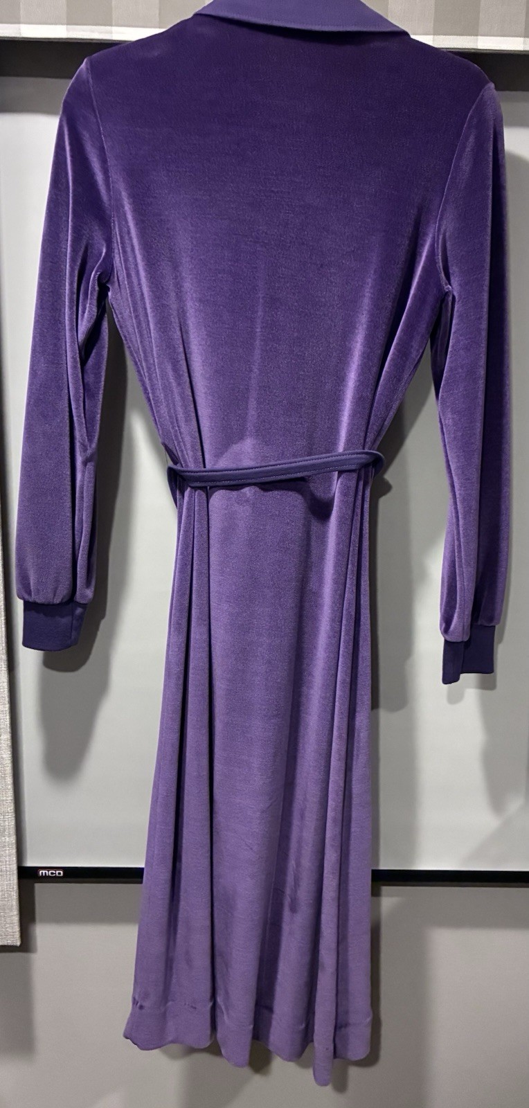 Vtg 70s Lilac Purple Velour Velvet Dress Long Sleeve Size M Midi