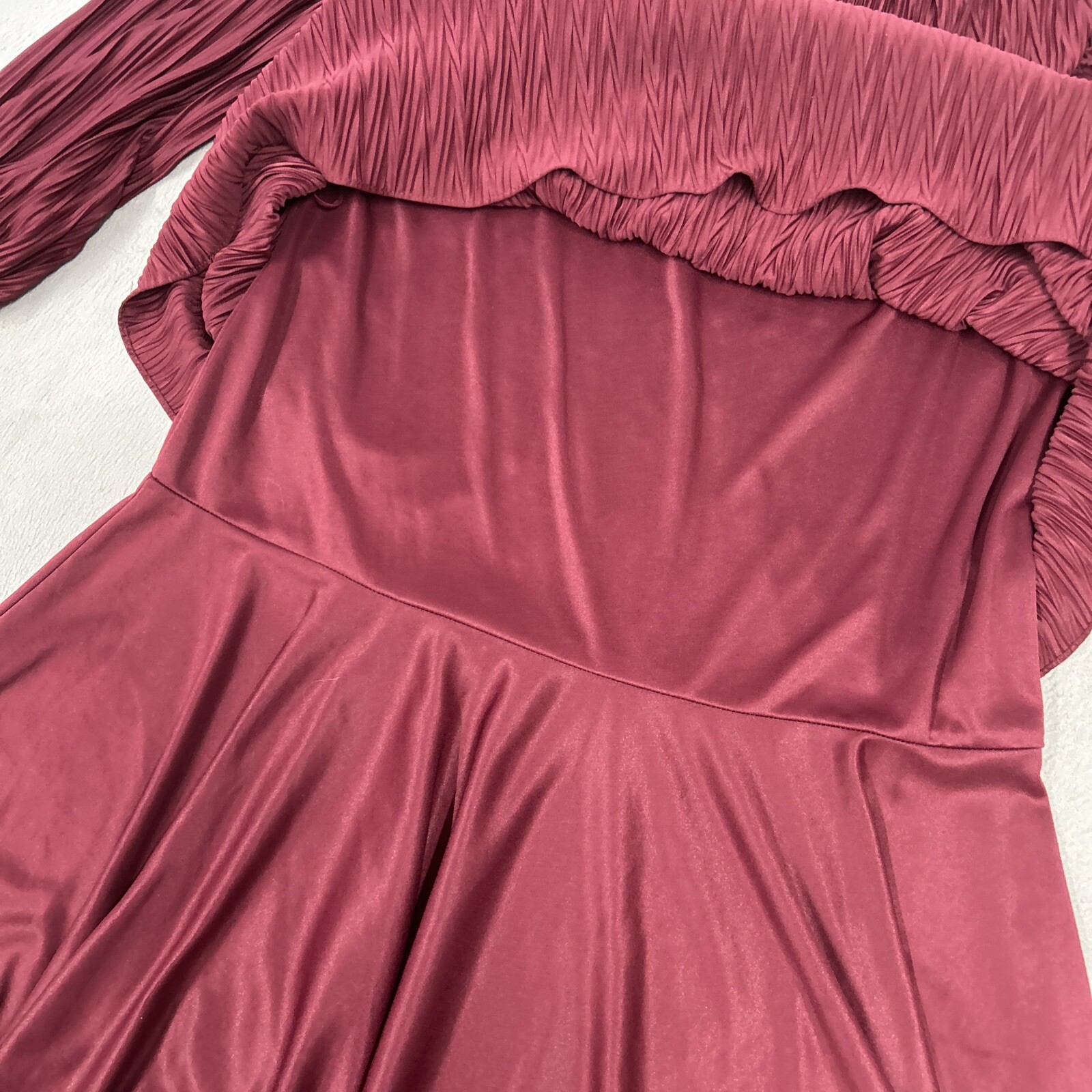 David Rose Dress Womens Size 14 Burgundy Pleated Holiday Party Vintage 80’s USA